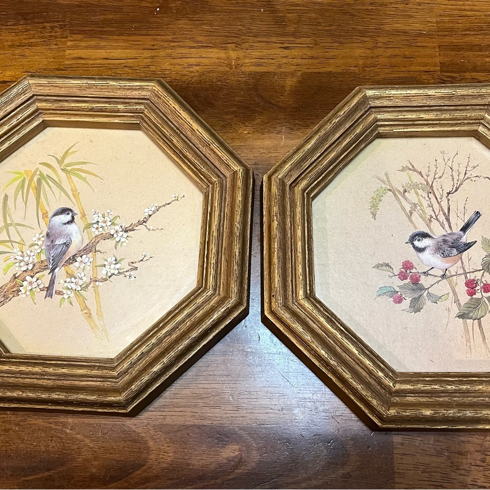 Home Interiors Gold Octagonal Bird Frame Pair